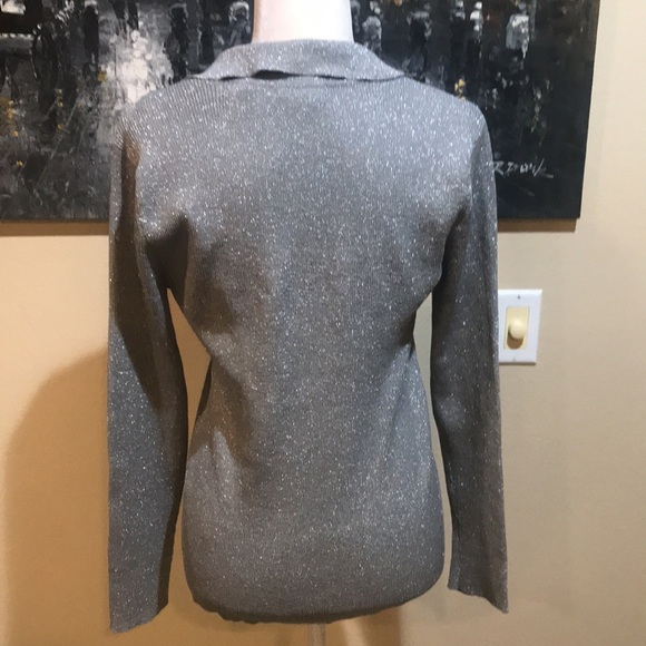NWT Calvin Klein Lightweight Pullover V-Neck Collared Sweater Grey Shimmer-L - Picture 2 of 9